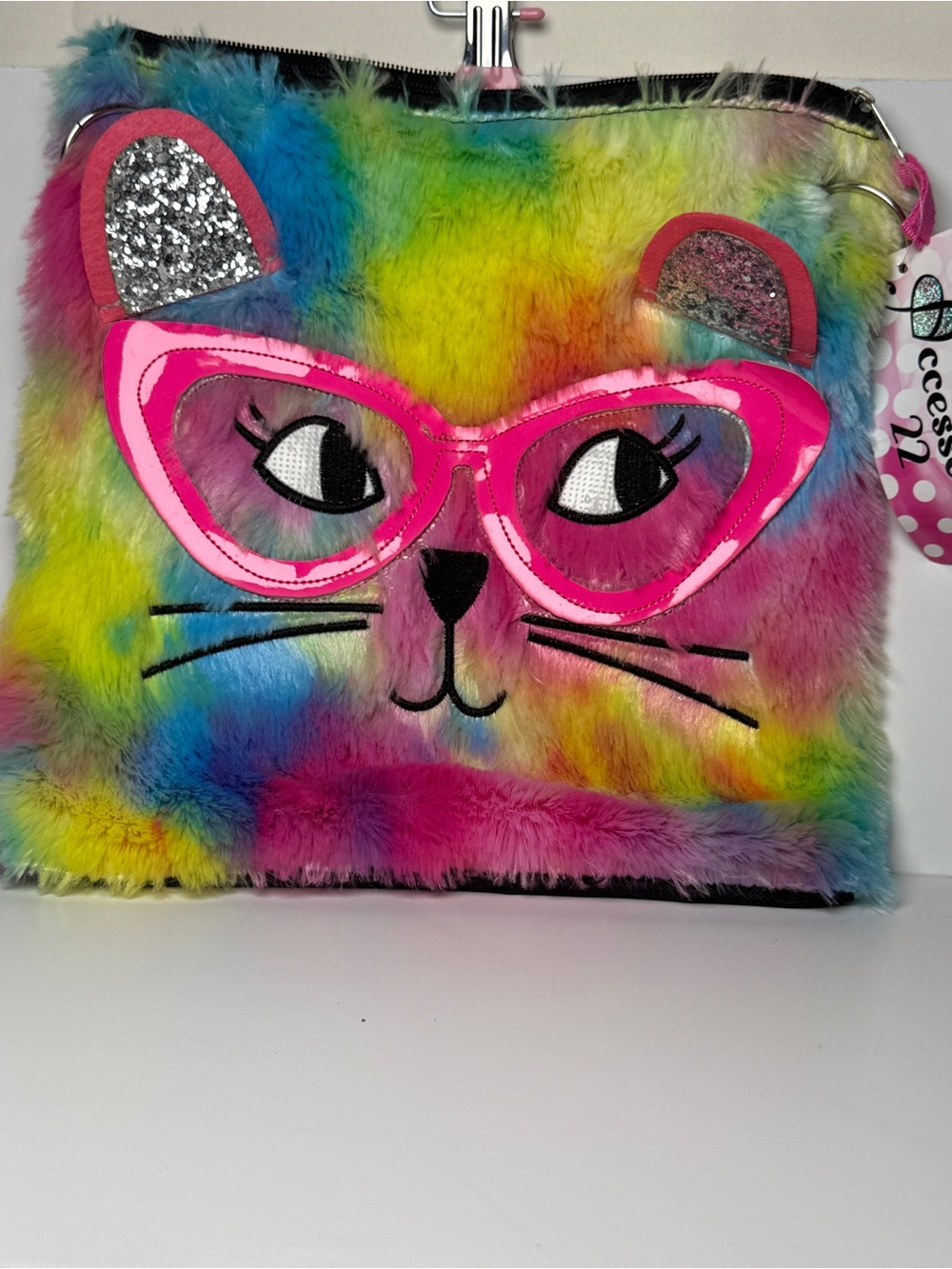 Target Accessories 22 Girls Rainbow Faux Fur Cat Crossbody Bag Purse Pink Glasse